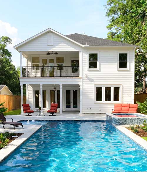 two story custom home with backyard pool landscaping in garden oaks houston